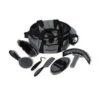 Rhinegold GREY GROOMING BAG WITH KIT, 7 Pieces Equestrian Grooming Gift Set that Includes All Types of Horse Hair Brush, Curry Comb, and Hoof Pick with a Multipurpose Horse Grooming Bag