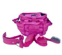 Rhinegold PINK GROOMING BAG WITH KIT, 7 Pieces Equestrian Grooming Gift Set that Includes All Types of Horse Hair Brush, Curry Comb, and Hoof Pick with a Multipurpose Horse Grooming Bag