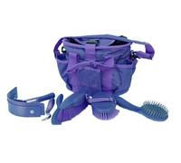Rhinegold PURPLE GROOMING BAG WITH KIT, 7 Pieces Equestrian Grooming Gift Set that Includes All Types of Horse Hair Brush, Curry Comb, and Hoof Pick with a Multipurpose Horse Grooming Bag
