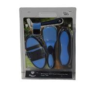 Rhinegold SOFT TOUCH HORSE GROOMING BRUSH SET, Navy/Baby Blue - Flexible Body Brush, Mane & Tail Brush, Dandy Brush & Hoof Pick - Comfortable Grip for Horse Care & Coat Shine