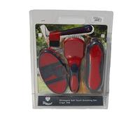 Rhinegold SOFT TOUCH HORSE GROOMING BRUSH SET, Red/Navy - Flexible Body Brush, Mane & Tail Brush, Dandy Brush & Hoof Pick - Comfortable Grip for Horse Care & Coat Shine
