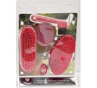 Rhinegold SOFT TOUCH HORSE GROOMING BRUSH SET, Pink - Flexible Body Brush, Mane & Tail Brush, Dandy Brush & Hoof Pick - Comfortable Grip for Horse Care & Coat Shine