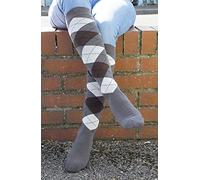 Rhinegold Womens Horse Riding Socks with Reinforced Cushioned Soles - Grey/Brown - Equestrian Knee High Socks for Women - Ladies Knee Length Socks with Hygenic Antimicrobial Properties