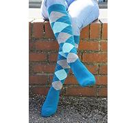 Rhinegold Womens Horse Riding Socks with Reinforced Cushioned Soles - Teal/Grey - Equestrian Knee High Socks for Women - Ladies Knee Length Socks with Hygenic Antimicrobial Properties