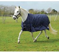 Rhinegold Zeus 350g Heavyweight 1000D Horse Turnout Rug in Navy Chk 5.9, Navy/Red Check