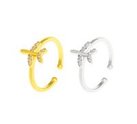 Rhinestone Airplane Finger Rings Set Gold Silver Plated Dainty Plane Aircraft Crystal CZ Adjustable Open Band Ring for Women Men Stewardess Flight Attendants Pilots Birthday Travel Holiday Jewelry