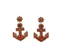 Rhinestone Anchor Earrings for Women Sparkling Cubic Zirconia Ship Anchor Drop Dangle Earrings Navy Sailor Ship Symbol Anchor Earrings Bohemian Ocean AnchorNautical Jewelry (Red)