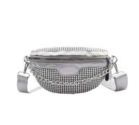 Rhinestone Bags Fashion Rhinestone Waist Packs Women PU Chest Bag Casual Zipper Shiny Chest Phone Pack Lady Lightweight Crossbody Bag for Travel for Wedding Bridal Prom(Silver)