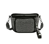 Rhinestone Bags Fashion Sling Waist Pack PU Leather Women Hip Bum Bag Rhinestone Diamond Crossbody Handbag Zipper Wide Strap Saddle Purse for Wedding Bridal Prom(Silver)