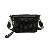 Rhinestone Bags Fashion Sling Waist Pack PU Leather Women Hip Bum Bag Rhinestone Diamond Crossbody Handbag Zipper Wide Strap Saddle Purse for Wedding Bridal Prom(Black)