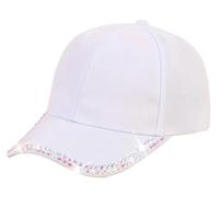 Rhinestone Baseball Cap Bling Stylish Baseball Caps for Women Adjustable Simple Hat Casual Travel Sun Hats 2025, White, One Size