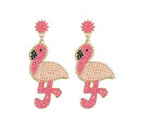 Rhinestone Beaded Flamingo Earrings Boho Tropical Beads Bird Earrings Cute Animal Pink Flamingo Dangle Drop Earrings for Women Teen Girls Summer Beach Holiday Jewelry Valentine's Day Gifts, Cubic