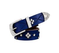 Rhinestone Belt for Women, Fashion Diamond Belt Western Cowgirl Shiny Studded Leather Belt for Jeans Pants,blue,115CM/45.3''