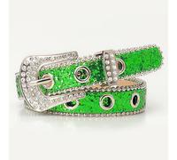 Rhinestone Belt for Women Men, Western Cowgirl Cowboy Bling Sequin Leather Belt with Grommets for Jeans Pants