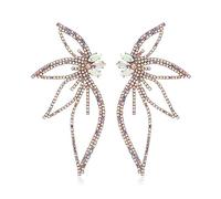 Rhinestone Big Butterfly Sparkly Statement Dangle Drop Earrings 925 Sterling Silver Post Stud Dainty Exaggerate Crystal Flower Lightweight Trendy Dangling Christmas Party Jewelry Gifts (AB CZ)