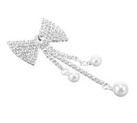 Rhinestone Bow Brooch Pin Silver Pearl Metal Safety Pin