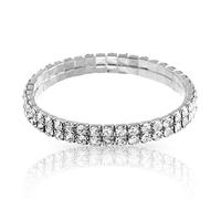 Rhinestone Bracelet for Women - Two Row Rhinestone Stretch Bracelet - Silver or Gold Plated - Sparkling Genuine Crystals - Wedding, Prom, Party, Pageant, Evening Wear, Tennis Bracelet - with Gift Box