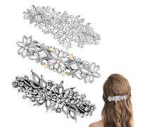 Rhinestone Bridal Hair Accessories for Women, 3pcs Wedding Pearl Hair Clip Silver Flower Pins Flower Crystal Head Pieces Crystal Barrette Hair Pins for Bridal Bridesmaid Wedding Party Gift