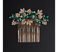 Rhinestone Bridal Hair Comb Floral Side Wedding Headpiece Handmade Hair Accessories For Brides Pageants Gold EN8