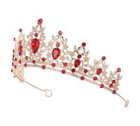 Rhinestone Bridal Tiara Headband with Adjustable Pin Loops for Prom Queens | Elegant Queen Princess Styling with Baroque-inspired Red Alloy Crown, Photo-friendly Sparkle for Cosplay and Carnival
