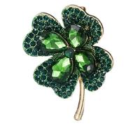 Rhinestone Brooch Pin for Women Four Leaf Clover Green | Metal and Rhinestone Build, Pin Back Included, Elegant Shamrock Style for St Patrick's Day and Churches