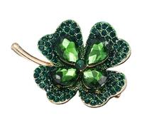 Rhinestone Brooch Pin Green for Women Four Leaf Clover | Elegant Metal Jewellery, Lightweight Wear, Pin Back Fastening, Mother's Day and Wedding Gift