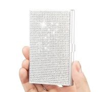 Rhinestone Business Card Holder, Metal Card Case, Bling Decor, Sparkly Crystal, Slim Design, For Office Ladies Use