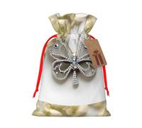 Rhinestone Butterfly And Flower Print Drawstring Present Bag,Reusable Present Sack With For Christmas, Birthday