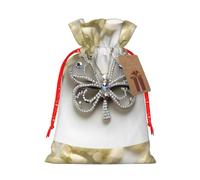 Rhinestone Butterfly And Flower Print Drawstring Present Bag,Reusable Present Sack With For Christmas, Birthday