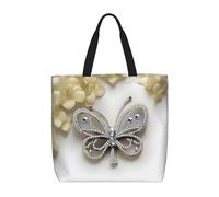 Rhinestone Butterfly And Flower Print Fashion With Zip Shoulder Bag Casual Handbag Shopper Bag For Work Travel