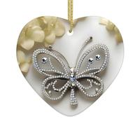 Rhinestone Butterfly And Flower Print New Ceramic Christmas Tree Hanging Heart Decoration Decoration Pendants