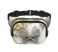 Rhinestone Butterfly and Flower Print Waist Pack Square Waist Bag Workout Hiking Running Travel Gym Pretty Zipper Fashion
