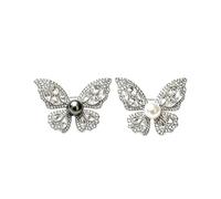Rhinestone Butterfly Brooch Pins, 2 Styles Pearl Centre Crystal Lapel Pins, Silver Metal Shiny Floral Pin for Wedding Dress Suit Scarf Women Clothing Décor