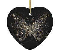 Rhinestone butterfly Personalized Custom Heart-Shaped Ceramic Ornaments Christmas Hanging Pendant Xmas Tree Decor for Holiday Wedding, Party Supplies Keepsake Gifts 1 pc