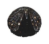 Rhinestone Butterfly Print Premium Double Layer Shower Cap For Women With Reusable Shower Cap For Hair - Waterproof Plastic Cap - Shower Caps For Long, Short And Curly Hairs