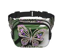 Rhinestone Butterfly Print Waist Pack Square Waist Bag Workout Hiking Running Travel Gym Pretty Zipper Fashion