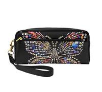 Rhinestone Butterfly Printed Leather Makeup Bags with Wrist Strap Portable Travel Toiletry Bag Cosmetic Organizer Bag for Women