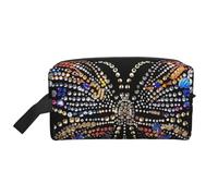 Rhinestone Butterfly Printed Makeup Bag Travel Portable Cosmetic Bag Large Capacity Makeup Case Toiletry Handbag Organiser for Women