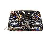 Rhinestone Butterfly Printed Small Makeup Bag Portable Leather Make up Bag Travel Zipper Cosmetic Bags Organizer for Women