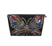 Rhinestone Butterfly Printed Travel Cosmetic Bags with Gold Zipper Makeup Organizer Cosmetic Case Toiletry Bag for Women Mom Girls