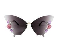 Rhinestone Butterfly Sunglasses Rimless Festival Sunglasses - Women Summer Butterfly Shape UV Blocking Glasses for Driving Outdoor Sports, Gradient Gray, Siehe Beschreibung