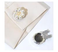 Rhinestone Button 2pcs 2cm Pearl Flower Button Covers, No Sew Snap On Shirt Buttons with Rhinestones, Detachable Cufflinks for Clothes(Silver)