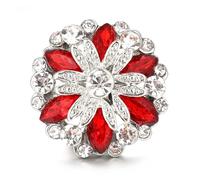 Rhinestone Button 4pcs Beauty Crystal Flowers Red Blue Rhinestone Metal 18mm Snap Buttons Fit 18mm Snap Jewelry(Red)
