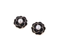 Rhinestone Button Covers, 2 Pcs Women's 3D Rose Pearl Cufflinks Button Covers White Black 2cm(Black)