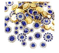 Rhinestone Buttons 100PCS Flower Sew On Rhinestones Shiny Crystals Trim Glass Stones Beads Button Crafts(Dark Blue,8mm)