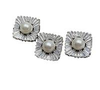 Rhinestone Buttons 5pcs Luxury Square Pearl Set Rhinestone Zircon Button for Women's Coat Tweed Coat Sweater Decorative Buttons for Clothing