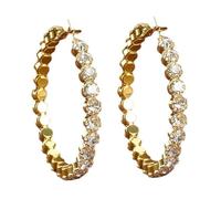 Rhinestone C-Shaped Hoop Earrings, Full Crystal C-Ring Design, Bezel Setting Gold Silver Plated Large Circle Stud, Slimming Face Shape Jewelry Gift for Women Evening Party Banquet Golden