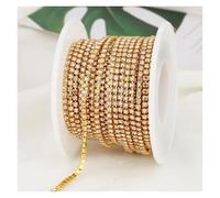 Rhinestone Chains 2mm 1 Yard Pink/Green/Blue Opal Glass Rhinestone Cup Chain Glitter Crystal Rhinestone Trim for DIY Wedding Dress Decoration(Gold Champange,SS6(2mm)-5yards)