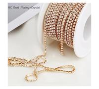 Rhinestone Chains 2mm 1 Yard Pink/Green/Blue Opal Glass Rhinestone Cup Chain Glitter Crystal Rhinestone Trim for DIY Wedding Dress Decoration(KC Gold Crystal,SS6(2mm)-5yards)