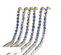 Rhinestone Chains 3yards/Piece 17Colors Glass Crystal Rhinestones Chain Gold Bottom Sew On Cup Chains for DIY Sewing Clothes Accessories(Lt Sapphire,SS8(2.4mm))